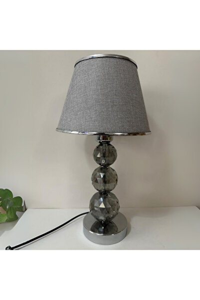 Art&Gift Mooncher Glass Body Chrome Metal Lampshade Silver Striped Gray Fabric Headboard Night Light