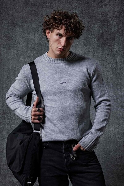 ablukaonline Men's Regular Fit Crew Neck Sweater Gray