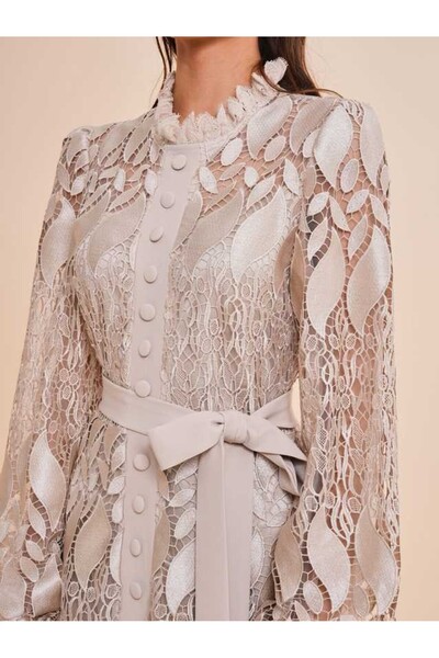 SERPİL Dantel Detaylı Kuşaklı Kısa Şık Kadın Elbise 51076