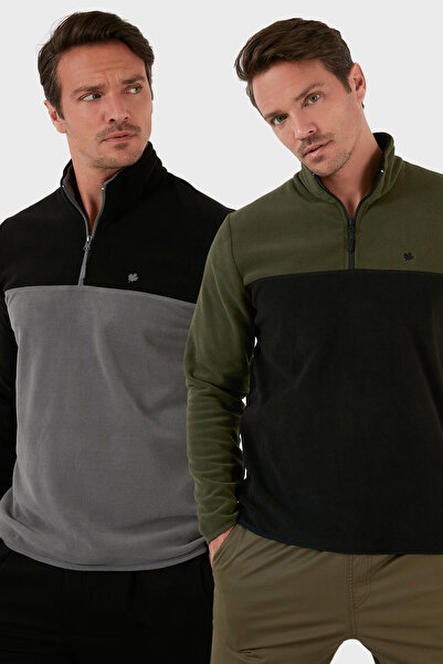 Buratti Regular Fit Anti-Pilling Non-Pilling Stand Collar Ribbed 2-Pack Fleece Men's Polar 59