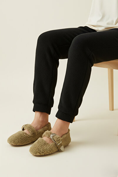 birizmoda Women's Gold Buckle Plush Home Slippers - Mink