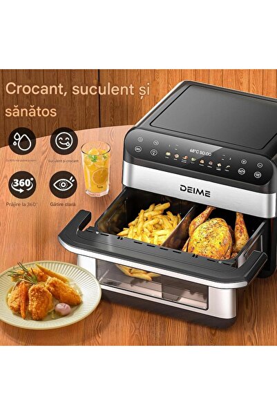 DEIME Friteuza cu aer cald cuptor Airfrayer dublu cu 2 sertare de 1800 W, capacitate mare 10, 6 litr