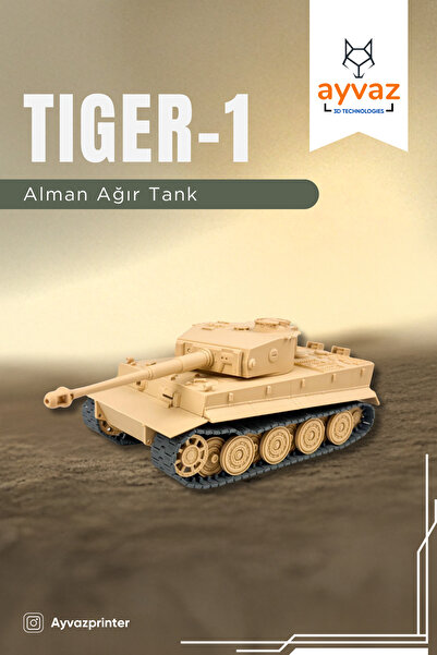 ayvazprinter TIGER-1 1/35 Ölçek, 10,6x18x8,6 cm Boyutlu, Hareketli Palet Sistemi Olan Tank Maketi