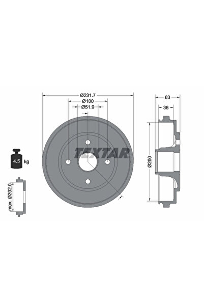 TEXTAR Tambur Frana Opel Agila Suzuki Wagon R+ 2000-2008