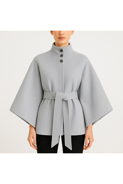 elbisenvarmı Kemer Detaylı Kaşe Panço