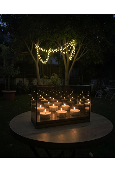 Glowdesigning Ahşap tabanlı 3lü mumluk sonsuzluk aynası mumluk - Mumluk Yuvas...