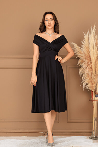 BEYBOS Μίντι Φόρεμα Boat Neck - Μαύρο