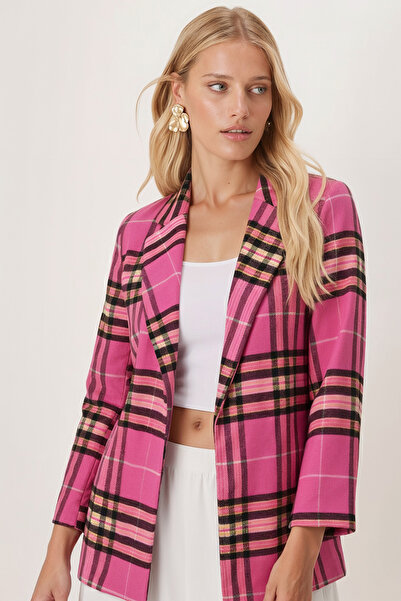 armonika Γυναικείο ροζ-μαύρο ανδρικό γιακά με πλαϊνά μέρη άνοιγμα oversized Μ...