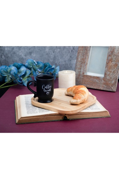 naturelove Ceramic Black Coffee Cup and Bamboo Coffee Presentation Tray Set