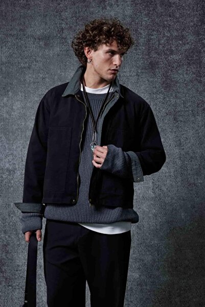 ablukaonline Мъжка яке с карирана детайлност, подходящо за пране, с свободна кройка, черно