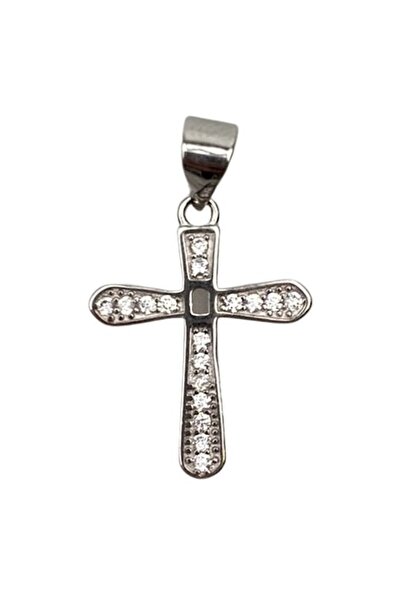 Bibilel Pandantiv Argint 925 Cruce Rodiata cu Zirconii