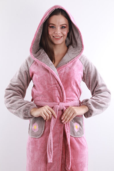 Wild Love %100 Bambu Kadın Kapüşonlu Çiçek Cepli Sabahlık / Bornoz