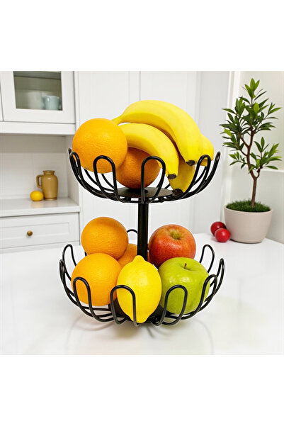 decorelax Damla Model Black 2-Tier Fruit Basket – Stylish and Modern Design
