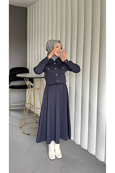 VELLICHOR KARE DÜĞMELİ SCUBA CEKETLİ İKİLİ TAKIM- GRİ