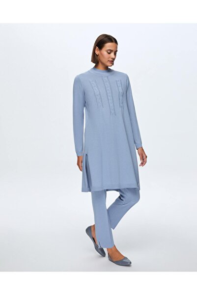 MISS DALIDA T24K-6030 Saç Örgü Detaylı Tunik OVALE-BLUE