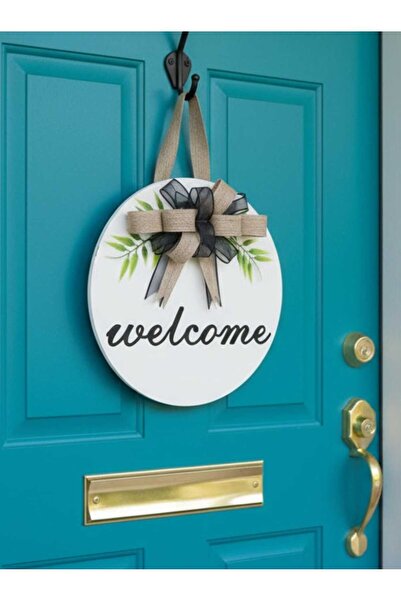 Marka Tasarim Beyaz Ahşap Kurdeleli Welcome Hoşgeldiniz Ev Hediyesi