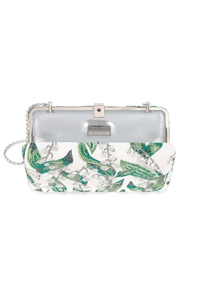Judith Leiber Smooth Rectangle Crystal Lily Belles Clutch – Green/White