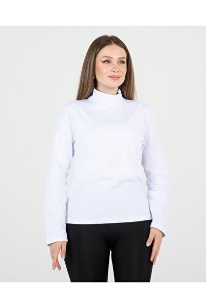 Sortie Women's Half Turtleneck Regular Fit Midi Length Long Sleeve Lycra White Combed Cotton