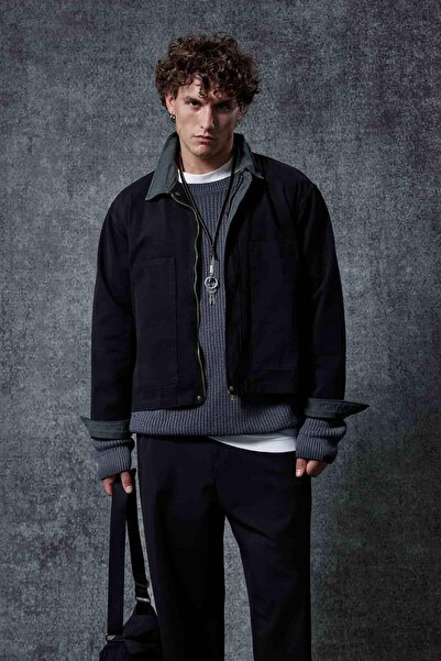 ablukaonline Мъжка яке с карирана детайлност, подходящо за пране, с свободна кройка, черно