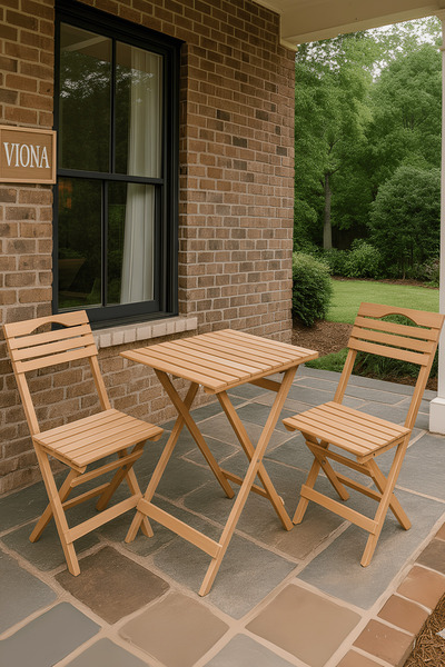 VIONA HOME Naturi Balkon Bahçe Mutfak 3'lü Bistro Set 2 Sandalye 1 Masa