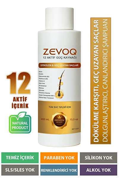 Zevoq Saç Dökülme Karşıtı Hızlı Uzamaya Yardımcı Peptit Destekli 12 Aktifli Şampuan 400ml