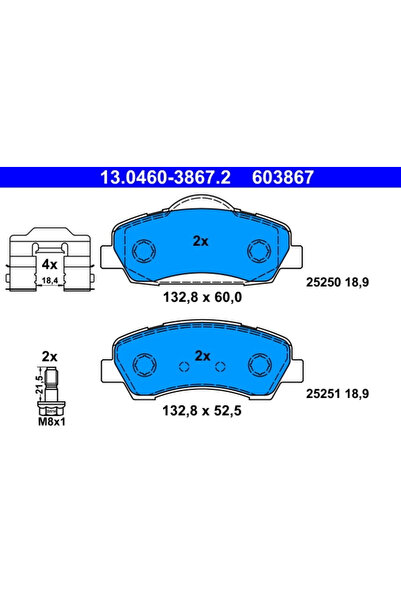 Ate Set Placute Frana,Frana Disc 13.0460-3867.2 Citroën C-Elysee/C4 Cactus/C4...