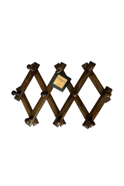 Ahşapdeluxe Ahşap Akordion Duvar Askılığı Koyu Renk 10 Kancalı