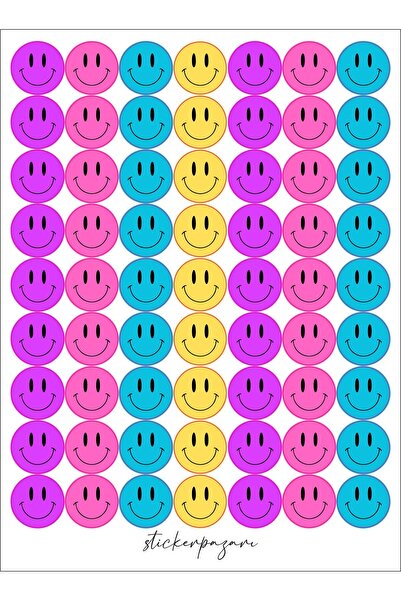 stciker pazarı Karışık renkli gülen yüz sticker seti 63 adet