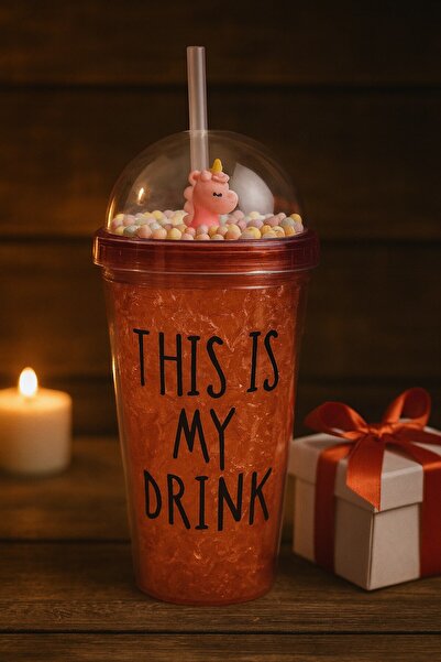 HediyeFilesi زجاجة مياه حمراء بتصميم رائع بمظهر الزجاج المثلج مع شفاطة، سعة 450 مل، طبقة مزدوجة من الميكا، زجاجة مياه 2742