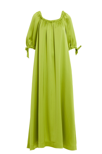 GİZİA Yakası Lastikli Boncuk İşlemeli Astarlı Uzun Elbise