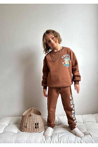 YİGİT BUTİK Character Patterned Embroidered Fabric Boys' Top and Bottom Set