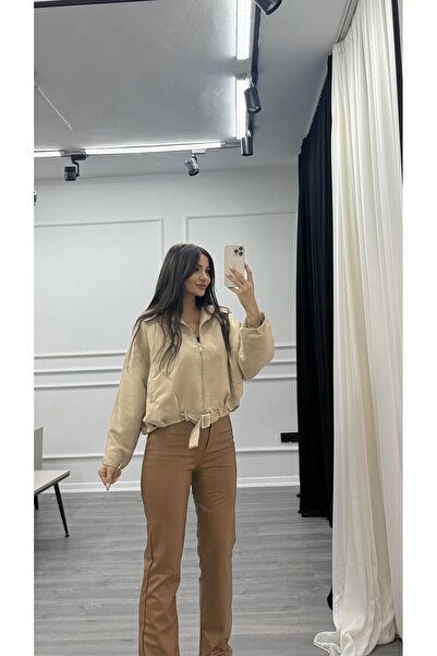 Daves Καφέ ψηλόμεσο ελαστικό δερμάτινο παντελόνι καμπάνα