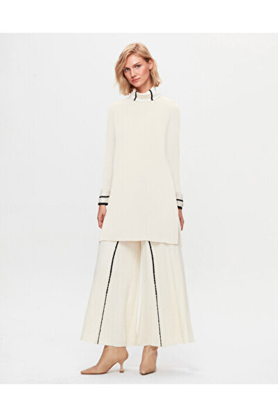 MISS DALIDA T25K-7012 Örgü Teknikli Bol Paça Triko Pantolon YY872-BONE