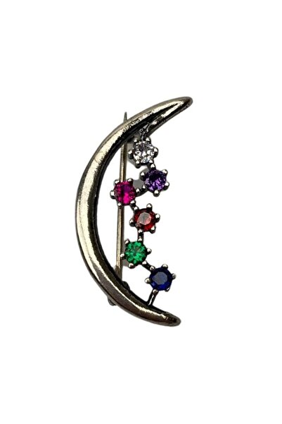 Bibilel Brosa Argint 925 Semiluna cu Pietre Colorate