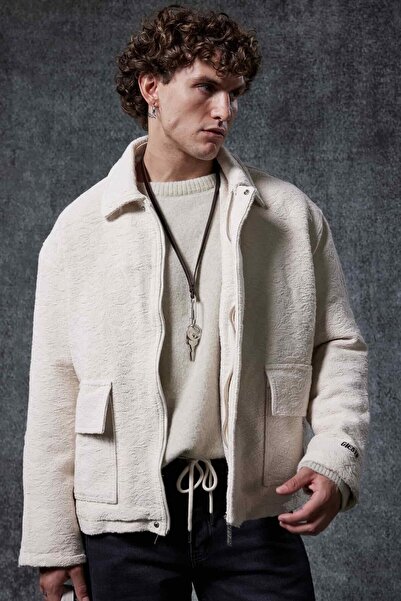 ablukaonline Ανδρικό μπουφάν με μοτίβο με χαλαρή εφαρμογή, μπεζ