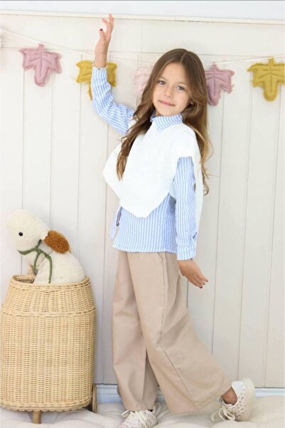 Jolly Kids Set stil 3 piese pentru fete, cu pantaloni din denim, tricot și cămașă