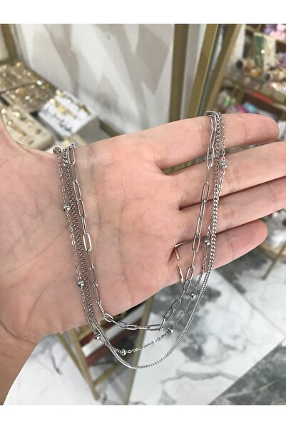 the ASEL İNCİ قلادة فضية بتفاصيل دقيقة مكونة من 3 قطع على شكل مشبك وسلسلة