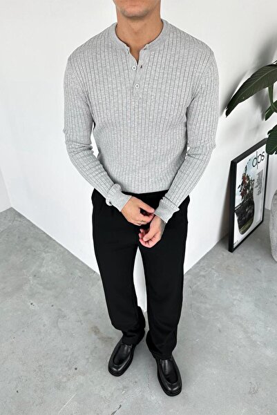 HAFKAGİYİM Μακρυμάνικο μπλουζάκι με γκρι κουμπιά με λαιμόκοψη