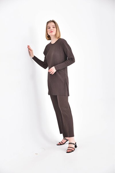 MyRia Ribbed Camisole Top and Bottom Set Brown