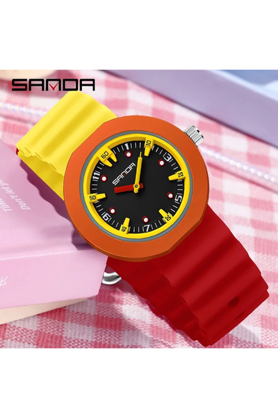 Sanda 9108 Red-Yellow Children's Watch – Fashion Design, Analog, 3ATM Water Resistant