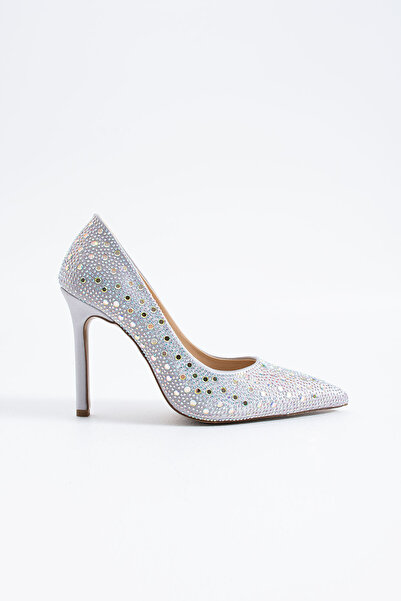 Siena Shoes Γυναικεία παπούτσια Ricam Stiletto με πέτρινο τακούνι σε ασημί χρώμα