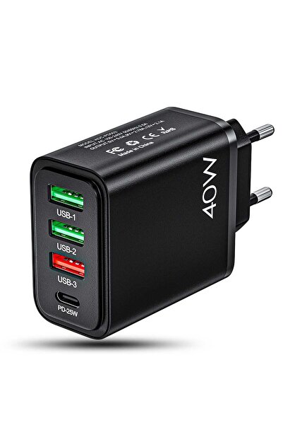 Timebox Φορτιστής δικτύου, 4 θύρες, γρήγορη φόρτιση 40W, 1 x Type-C, 3 x USB,...