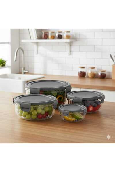 Nurfa Renkli Kapak Yuvarlak Saklama Kabı 4'lü Set 400x800x1350x2250ML