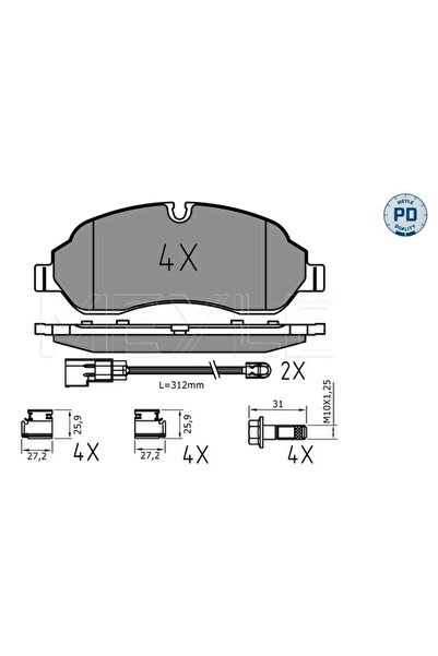MEYLE Комплект спирачни накладки за преден мост, дискови спирачки Ford Transi...