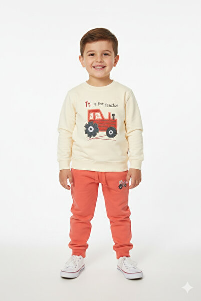 WORRN طقم رياضي للأولاد مصنوع من القطن بنسبة 100% مطرز بتصميم تراكتور سوزينيل...