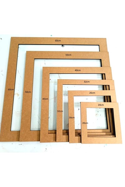 GÖK LAZER TASARIM 6 adet farklı boyutlarda Kare Boş Çerçeve 8mm MDF Boyanabil...