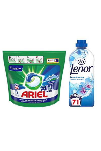 Ariel Pachet Detergent Capsule 3 in 1, 65 buc + balsam Lenor Spring Awakening