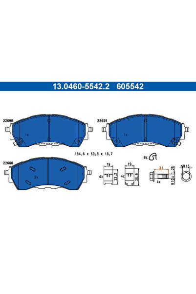 Ate Комплект спирачни накладки Ford Ranger дискови спирачки
