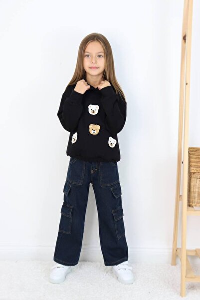 Jolly Kids Girl's Jean Cargo Pocket Denim Pants Sweatshirt Set