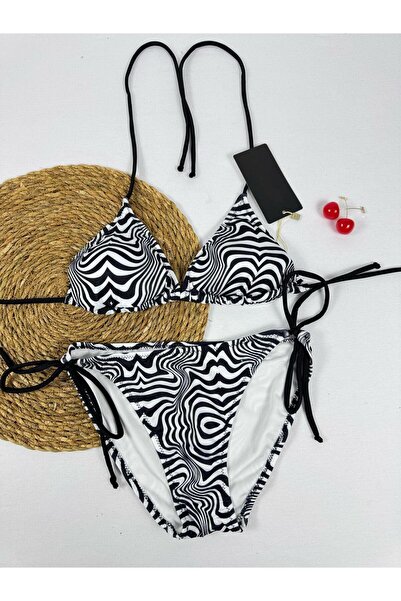 VAJESTO Women's Lycra Stretchy Halter Neck Stylish Drawstring Triangle Bikini Set